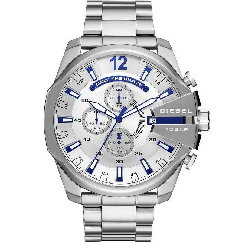 ساعت مچی مردانه دیزل شاخدار (مگا شیف) سیلور صفحه سفید Diesel Mega Chief Silver White Screen