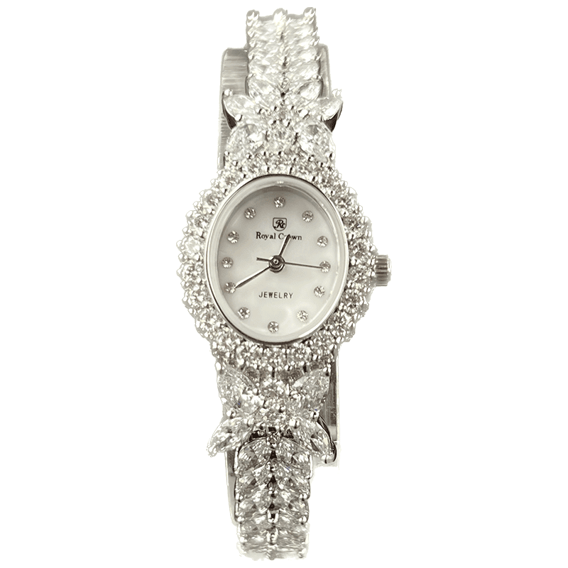 ساعت مچی زنانه رویال کرون تمام نگین گندمی تک دور Royal Crown Full Wheat Diamond Single Round