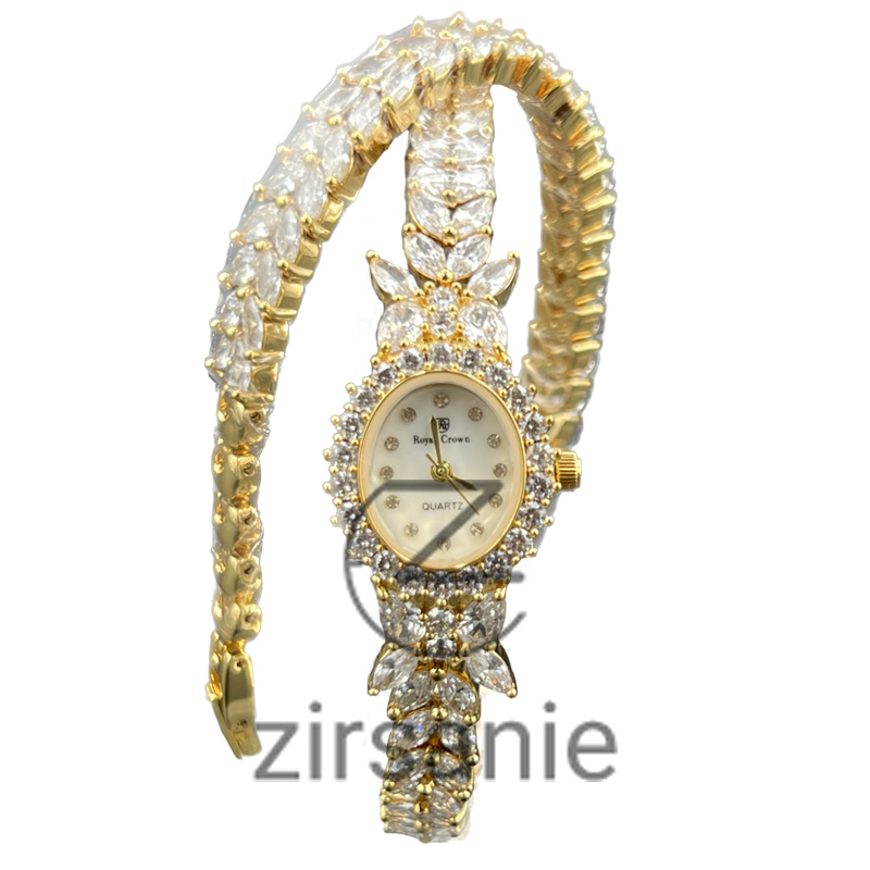 ساعت مچی زنانه رویال کرون دو دور بند گندمی Royal Crown Wheat Golden White
